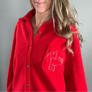 ❄️ Vintage Embroidered Moose Full Button Down Lightweight Fleece Coat